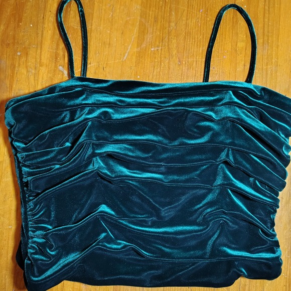 Scott McClintock Green Velvet Ruched Spaghetti Strap Top XL sexy fairy princess - Picture 1 of 8